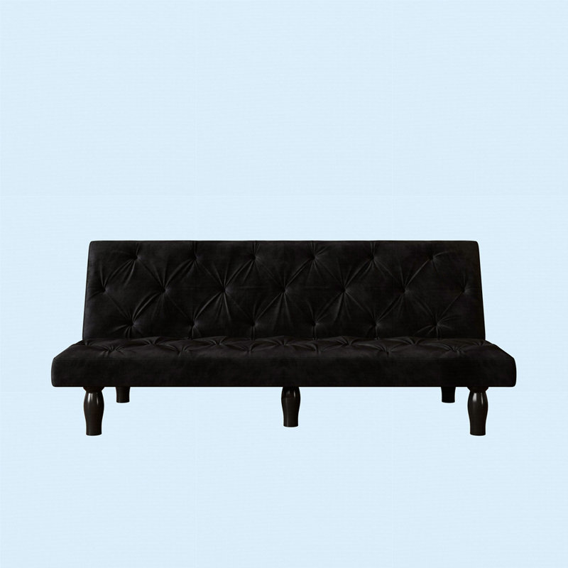 66" Black Velvet Sofa Bed, Black