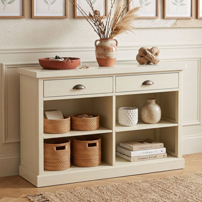 Wooden Console Table with Storage Drawers and Shelves