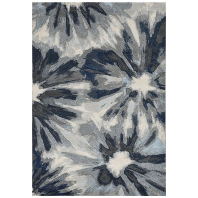 Tapis abstrait ivoire et bleu 8 pi x 11 pi