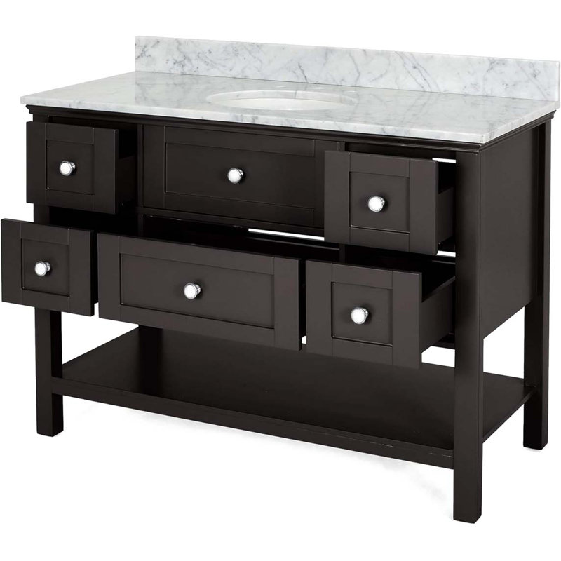 Meuble-lavabo simple 49 po avec plateau en marbre Gineen, Brun