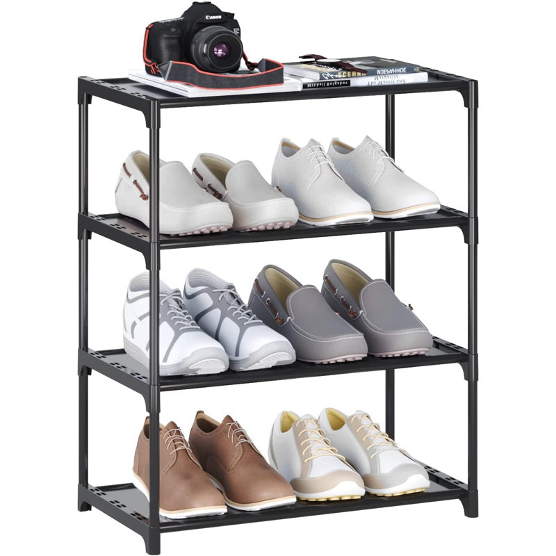 8 Pair Stackable Shoe Rack, Black