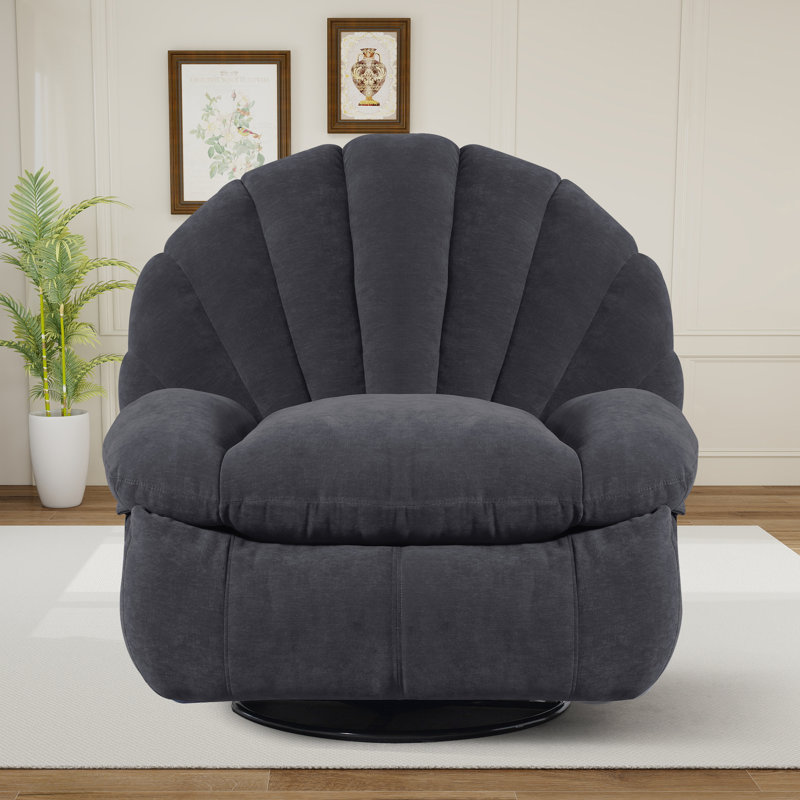 Wide Modern Style Accent Swivel And Rocker Recliner Chair, Gray