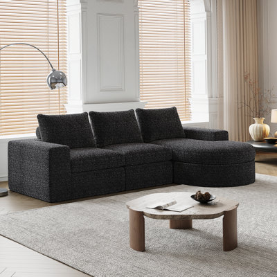 Canapé modulaire incurvé en chenille de 99 pouces avec méridienne, canapé modulaire rembourré en forme de L avec sièges profonds, canapé modulaire en velours côtelé pour salon et chambre à coucher, aucun assemblage requis