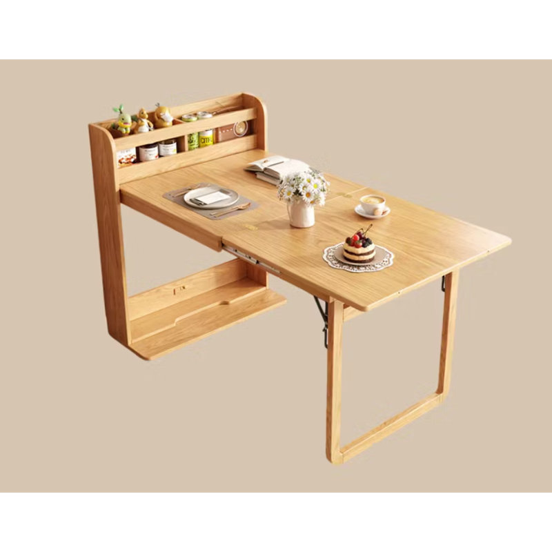 62" Wall-Side Murphy Foldable Dining Table with Integrated Shelf Storage