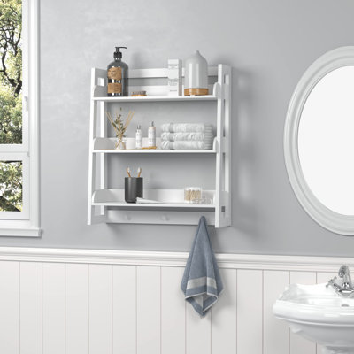 Bathroom Wall Shelf, Over Toilet Storage Shelf Organizer, 3-Tier Wall Mount Shelf Rack With Hook, White