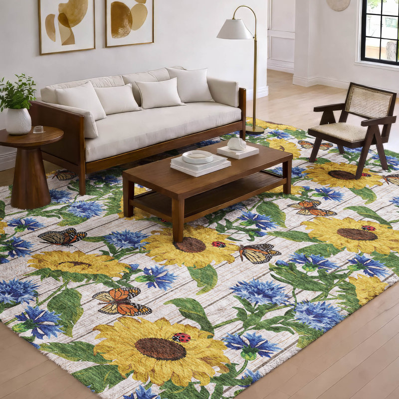 Tapis de tournesol de qualité supérieure lavable à la machine, 9 pi x 12 pi