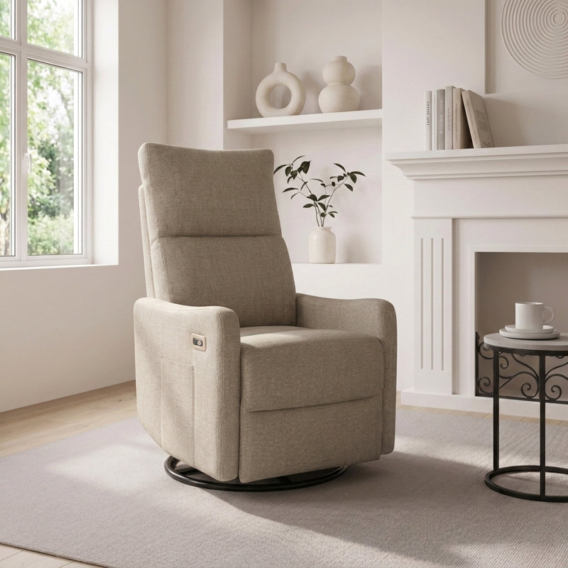 Fauteuil inclinable électrique berçant avec charge USB, pivotant à 270 °, pour les petits espaces, Brun