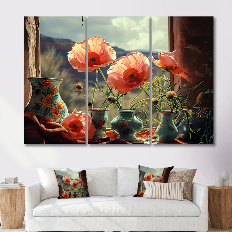 Dahmen - ensemble d'art mural coquelicot, H 28 po x l 36 po x P 1 po, Toile tendue