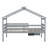 Grey Twin Size Low Loft House Bed with Slide, Ladder & Safety Guardrails – Kids Bedroom Playhouse Furniture-1783528774