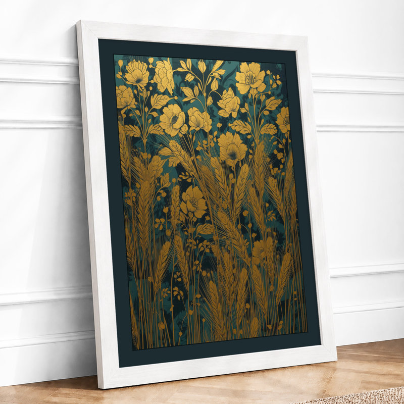Golden Wildflowers Botanical - Framed Print, A4 - 29.7 x 21.0 cm, White