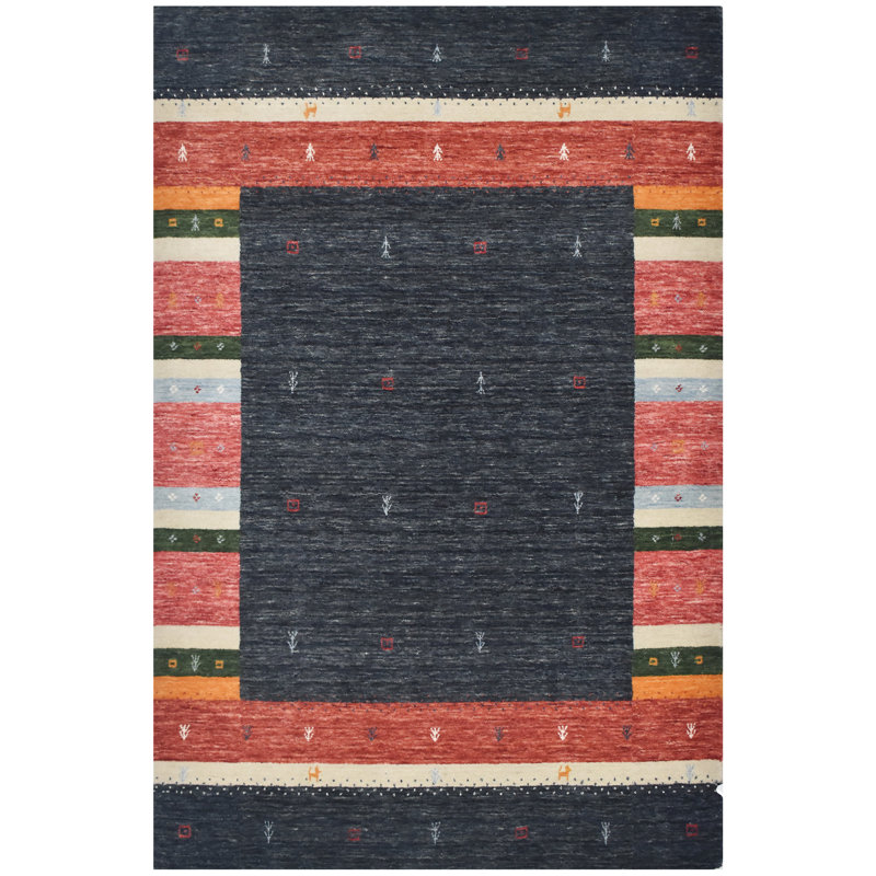 Hand Knotted Wool Area Rug in Black/Red/Green/Ivory, Rectangle 4' x 6'