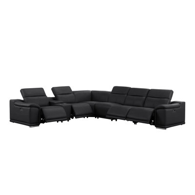 7-Piece L-Shaped Power Reclining Sectional In Genuine Leather – 4 Recliners