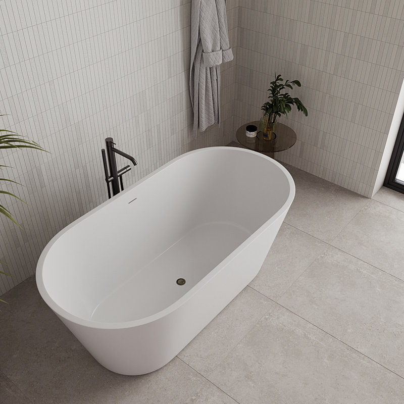 59" Streamline Soaking Freestanding Tub With Internal Drain, Brushed GunMetal