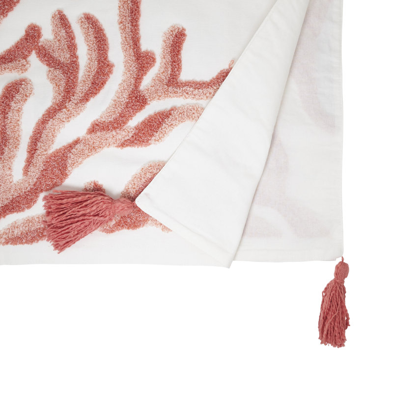 Seaside Embroidered Coral Table Runner
