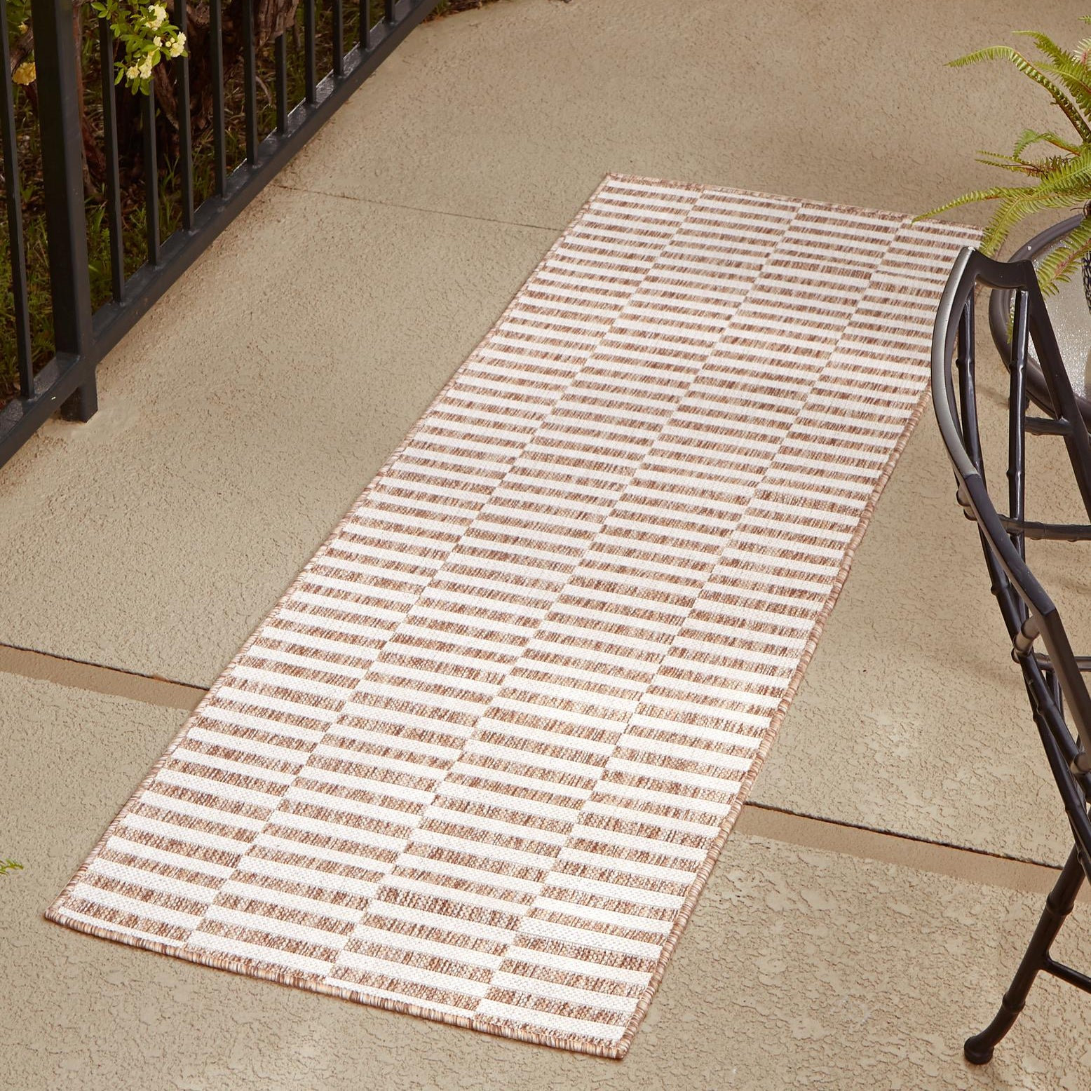 Robinson Taupe Ivory Outdoor Rug, Runner 2' x 6'