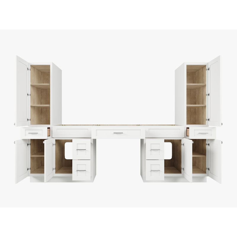 Ensemble de meuble-lavabo double 108 po avec armoire en lin massif Disar, Blanc
