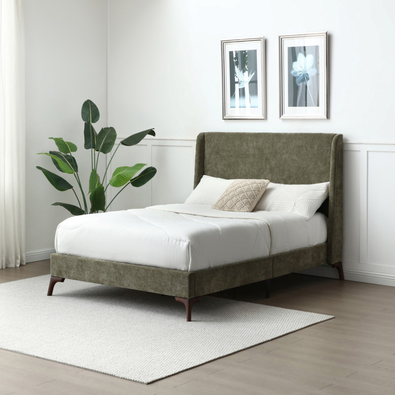 CARMER UPHOLSTERED BED FRAME SUPER KING OLIVE