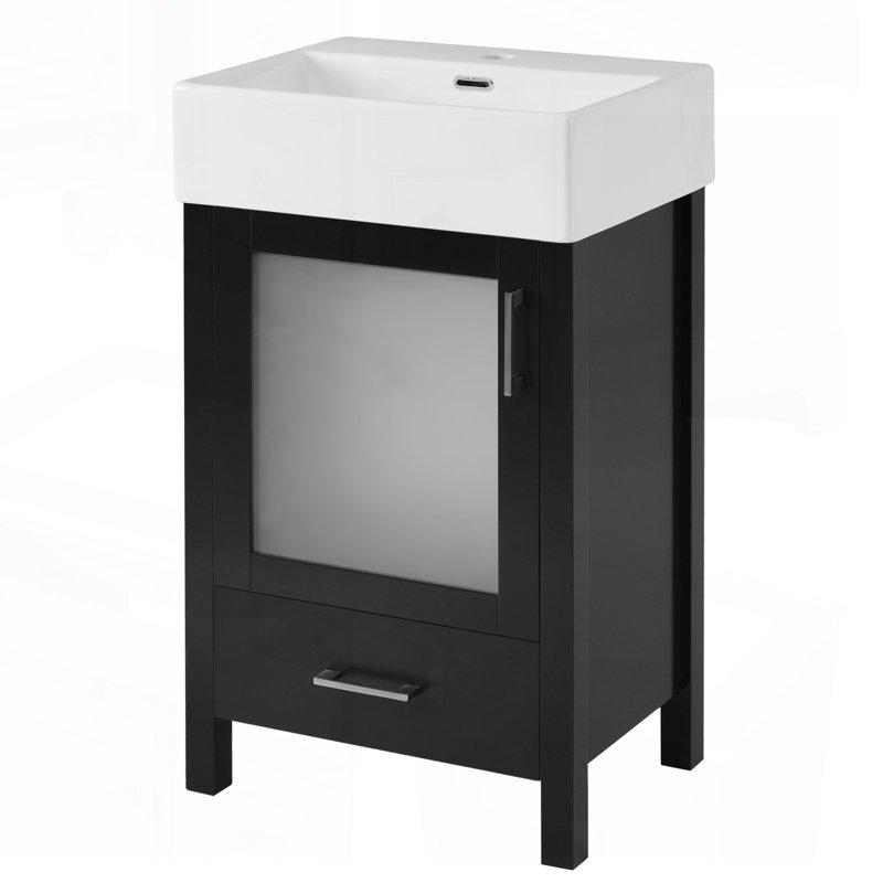Meuble-lavabo moderne de 20 pouces avec lavabo en céramique et beaucoup de rangement, parfait pour les petites salles de bain et peu encombrant.