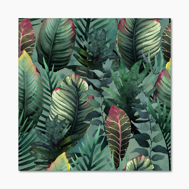 «Tropical Palm Leaves In Jungle», reproduction d'art sur toile traditionnelle, H 16 po x l 16 po x P 1 po, Toile tendue