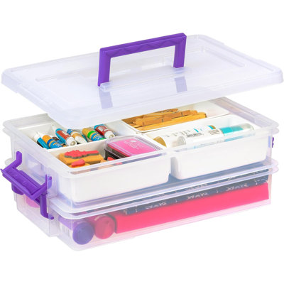Plastic Storage Bins With Removable Tray For Organizing 9.4 Qt. Craft Organizers And Storage With Handle, Art Supply Storage Organizer, Arts And Craft