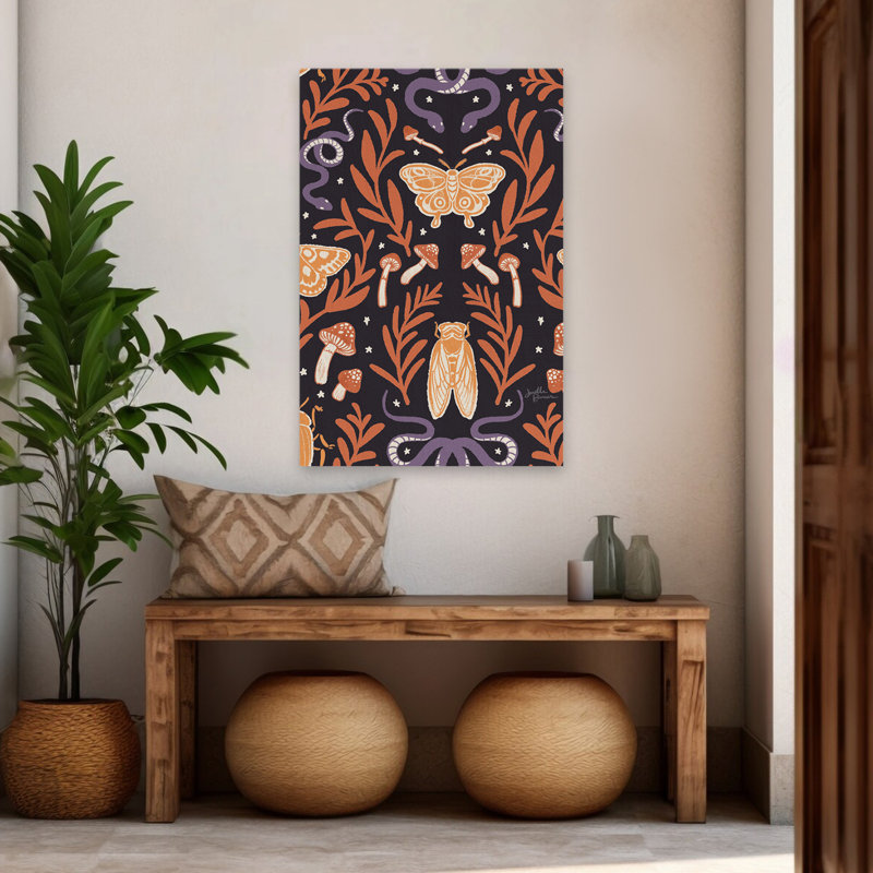 «Spooky Symbols», art des champignons, mouches noires, H 48 po x l 32 po