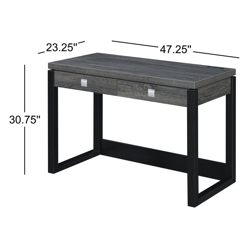 Sarhan Writing Desk with Power Outlet, Weathered Grey / Black