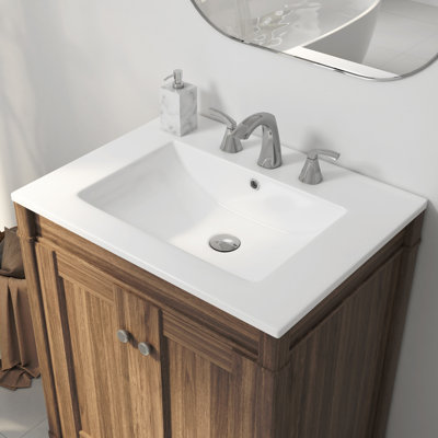 Lavabo en porcelaine vitrifiée blanche l 24 po x P 18 po Tucson (lavabo seulement, sans meuble-lavabo)