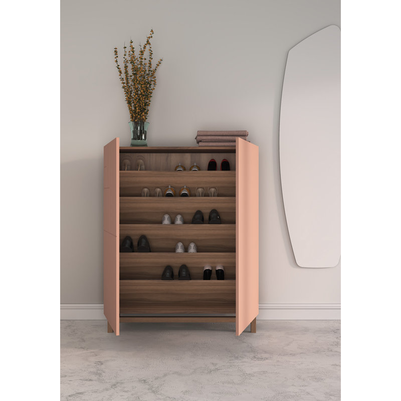 18 Pair Shoe Storage Cabinet, Pink/Noyer