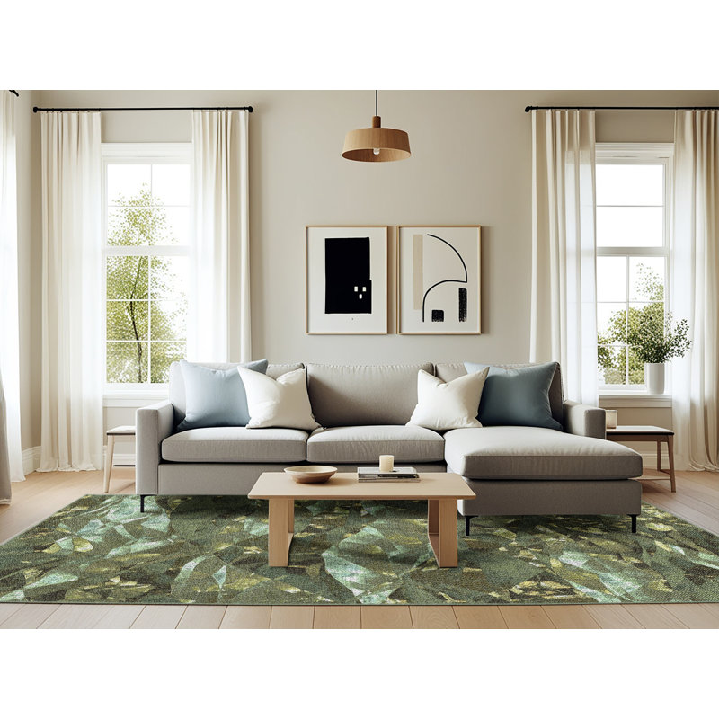 Vert Tapis décoratif, Rectangle 6 pi x 9 pi