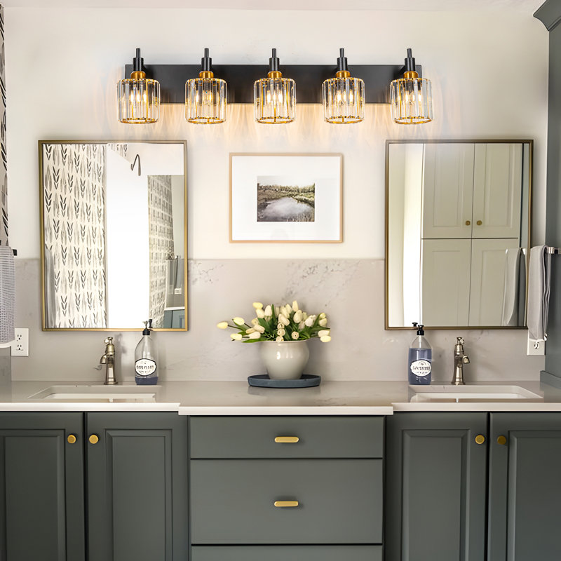 Éclairage pour meuble-lavabo à intensité variable Taevion, 5 lumières, Noir et or