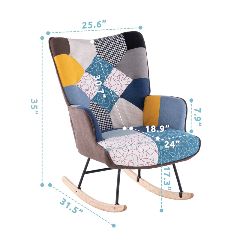 Chaise berçante Patchwork, Blanc / Bleu / Jaune