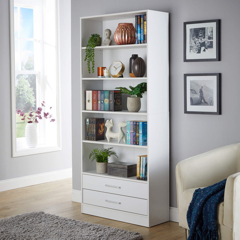 Sarahya 2 Drawer 5-Tier Bookcase Shelving Storage Unit, White