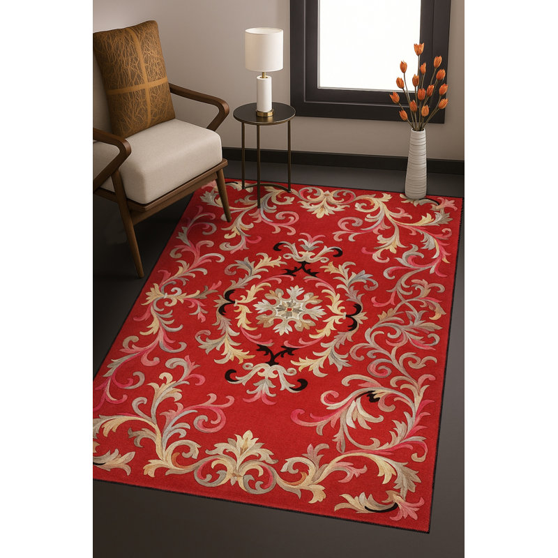 Tapis tissé à motif floral rouge Mosso, 2'6" x 4'11"