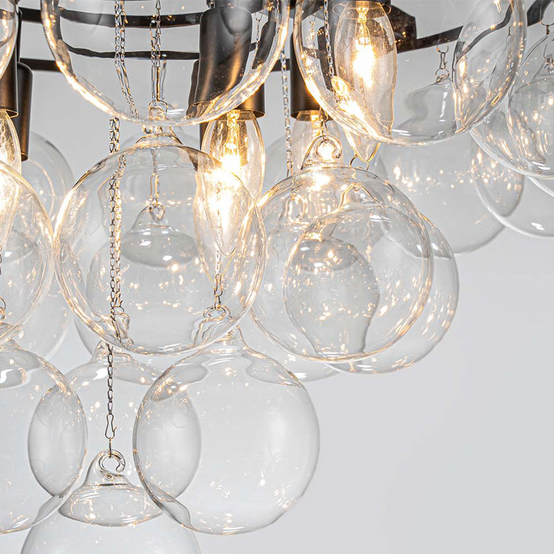 Lustre à niveaux 8 lumières à intensité variable avec boule en verre transparent Yader, Noir mat