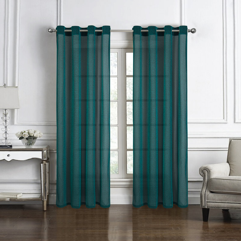 Paire de rideaux semi-transparents avec œillets Stardust, Bleu sarcelle