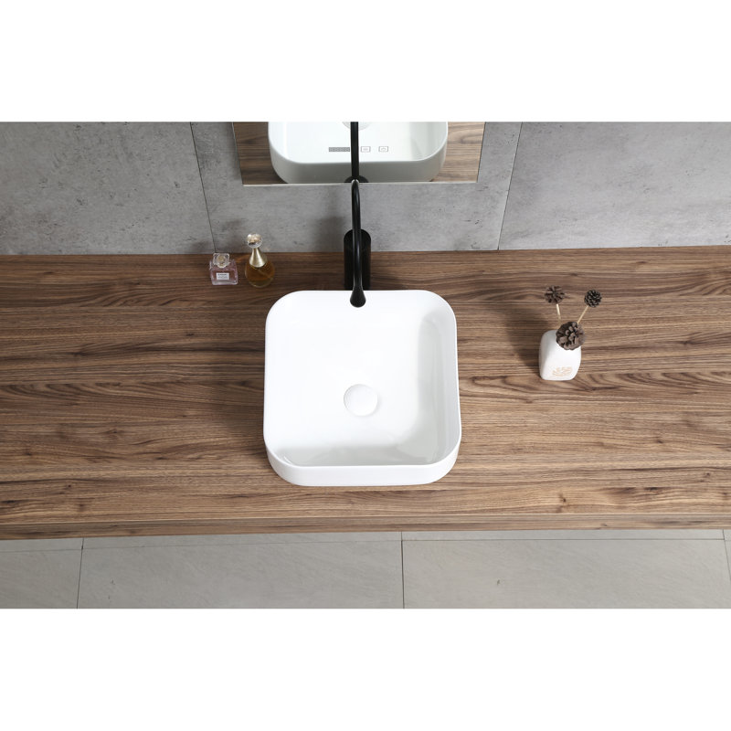 Lavabo de comptoir en céramique - blanc, aspect contemporain pour salle de bain lavabo carré et salle de bain hygiénique