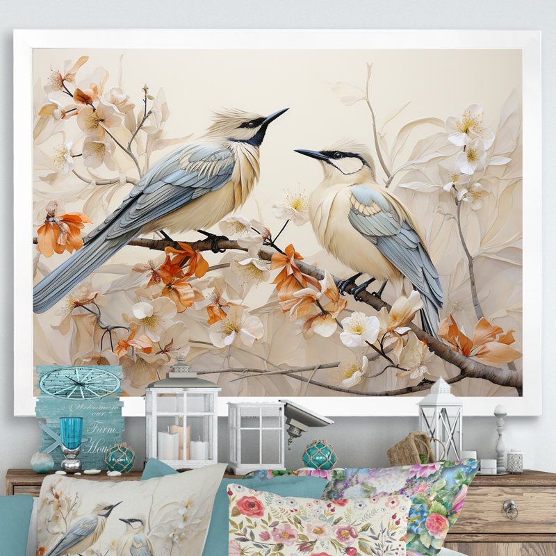 Minimalisme, branche florale d'oiseaux de paradis, H 16 po x l 32 po x P 1 po, Blanc