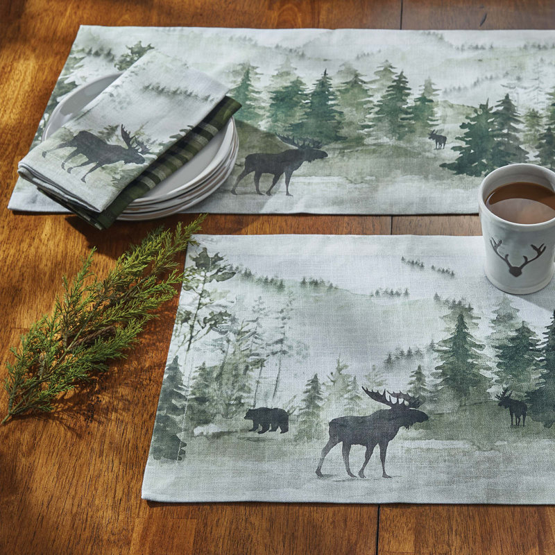 Chemin de table Millwood Pines Watercolor Wildlife - L 36 po - Vert, 36 po x 13 po