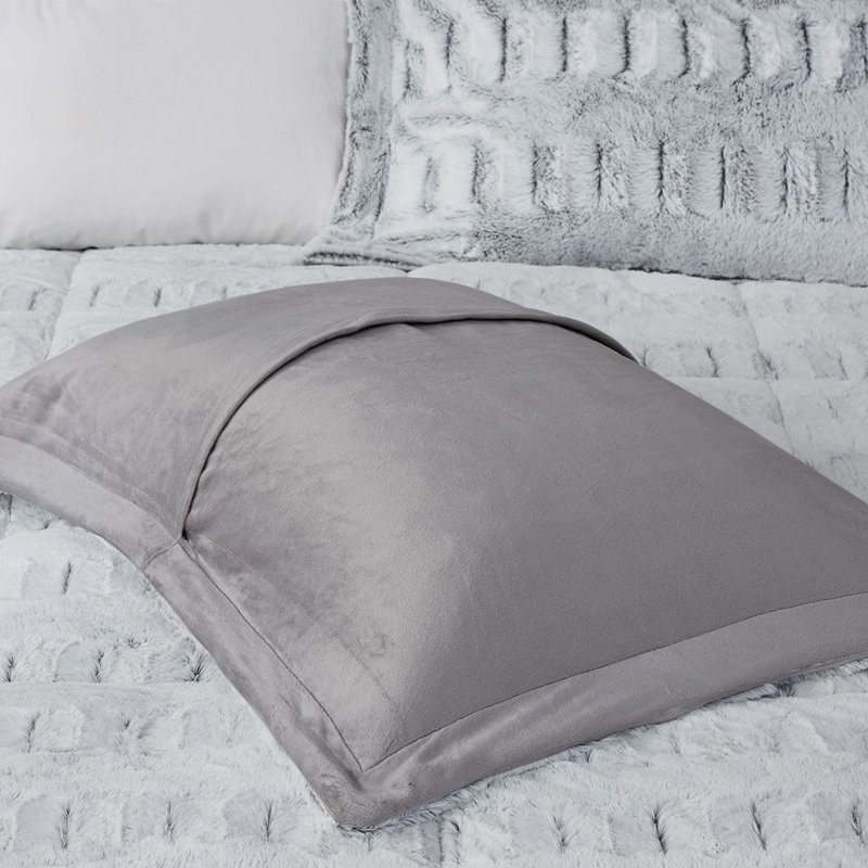 Mini ensemble d'édredon en fourrure double, Housse de couette simple + 1 taie d'oreiller, Gris / Gris foncé
