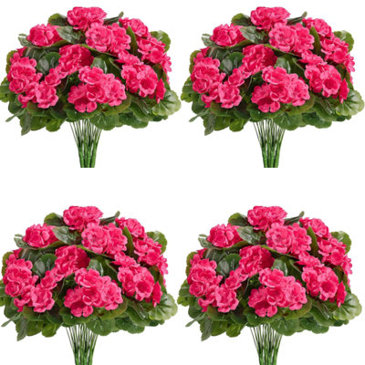 12 pièces de fleurs de géranium artificielles pour la décoration extérieure Floral en soie, plantes artificielles résistantes aux rayons UV, fausses fleurs pour le porche, centres de table de jardin, intérieur, extérieur, printemps, porte d'entrée, fenêtre de jardin, intérieur, décoration intérieure