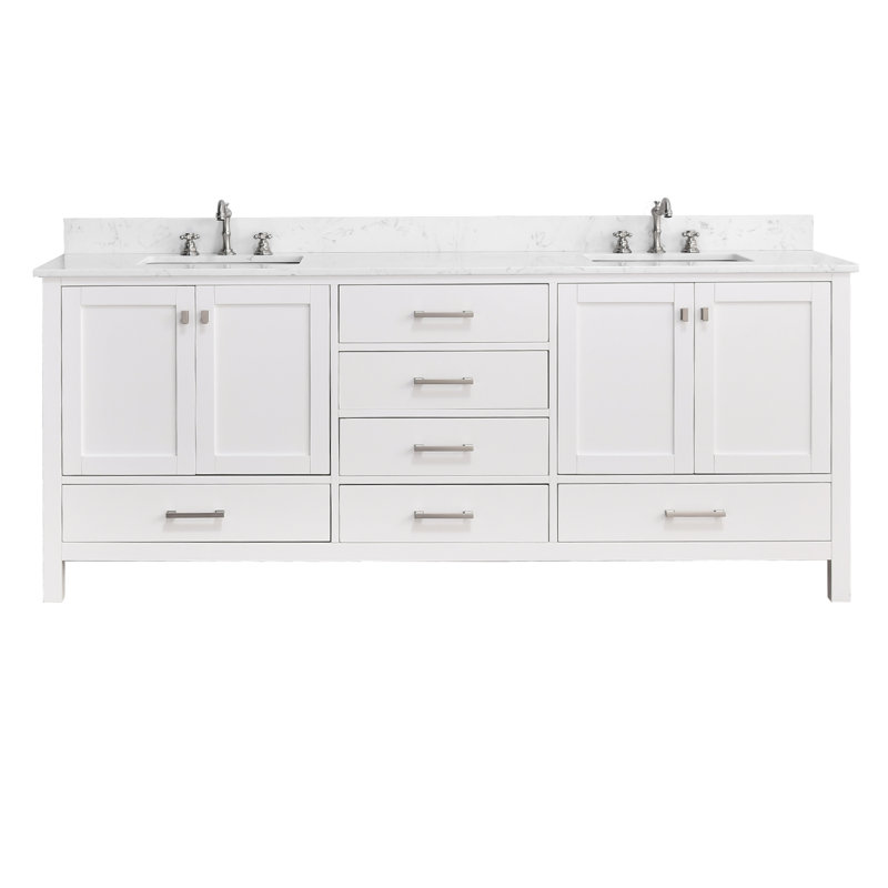 84-inch Bathroom Vanity With Engineered Stone Top, White