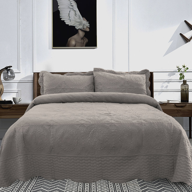 Ensemble de courtepointe , Taupe, Courtepointe pour lit simple + 1 taie décorative 