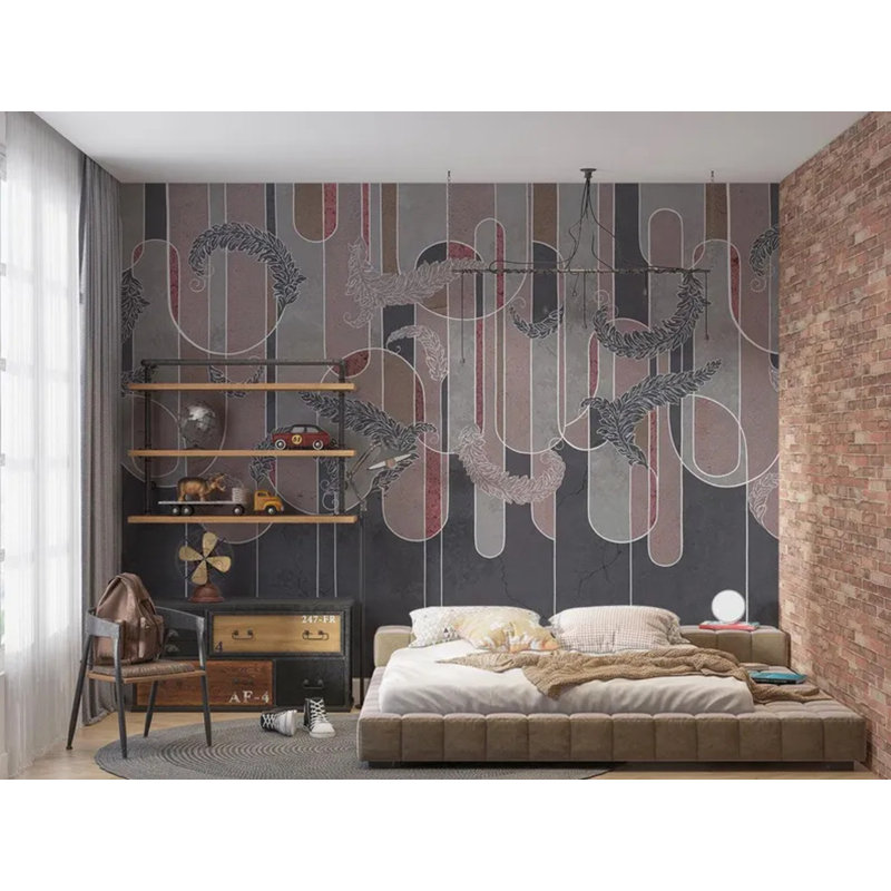 Murale botanique moderne au trait abstrait, L 108 po x l 96 po