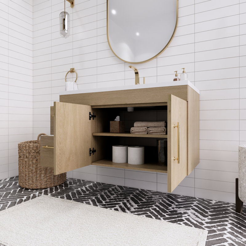 41.73228'' Single Bathroom Vanity with Acrylic Top, White Oak