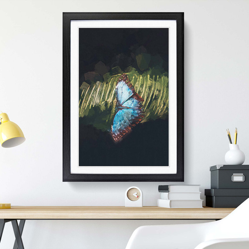 Blue Butterfly in Abstract - Picture Frame Graphic Art Print, 36cm H x 27cm W x 2cm D, Black Framed