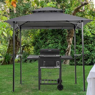 Gazebo pergola per barbecue in acciaio nero con copertura ignifuga - Joy