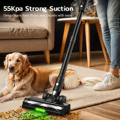 Cordless Vacuum Cleaner, 55KPa Powerful Suction 500W Stick Vacuum, 55 Min Runtime, LED Display, Self-Standing Lightweight Vacuum with Anti-Tangle Brush, Rechargeable Vacuum for Pet Hair, Carpet & Hardwood Floors