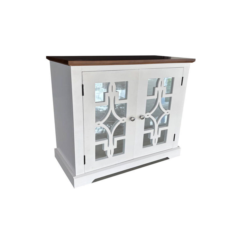 Armoire d'appoint en bois massif Logan avec porte miroir et tablette brun / blanc