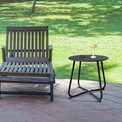 Petite table d'appoint de patio - Table de bout ronde en acier imperméable, résistante aux intempéries et portative pour une utilisation intérieure extérieure, cour de jardin