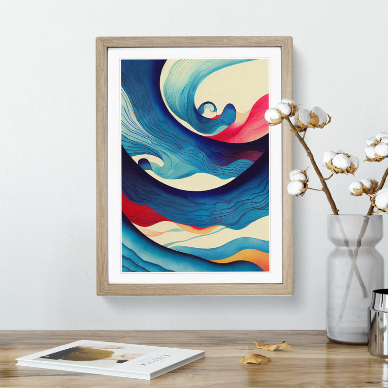 Painted Ocean Wave No.1 Abstract - Wall Art, 64cm H x 46cm W x 2cm D, Oak